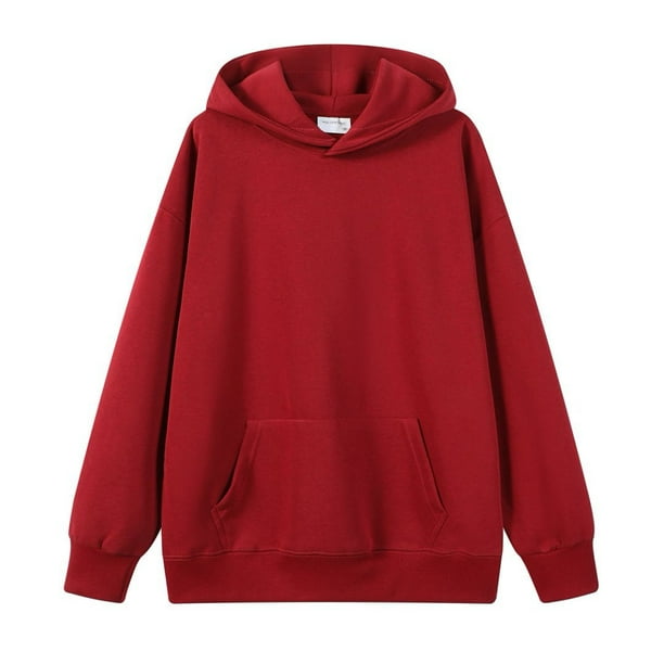 Solid color hooded cordless loose sweatshirt for men, autumn and winter heavyweight retro casual versatile pullover sweatshirt for women