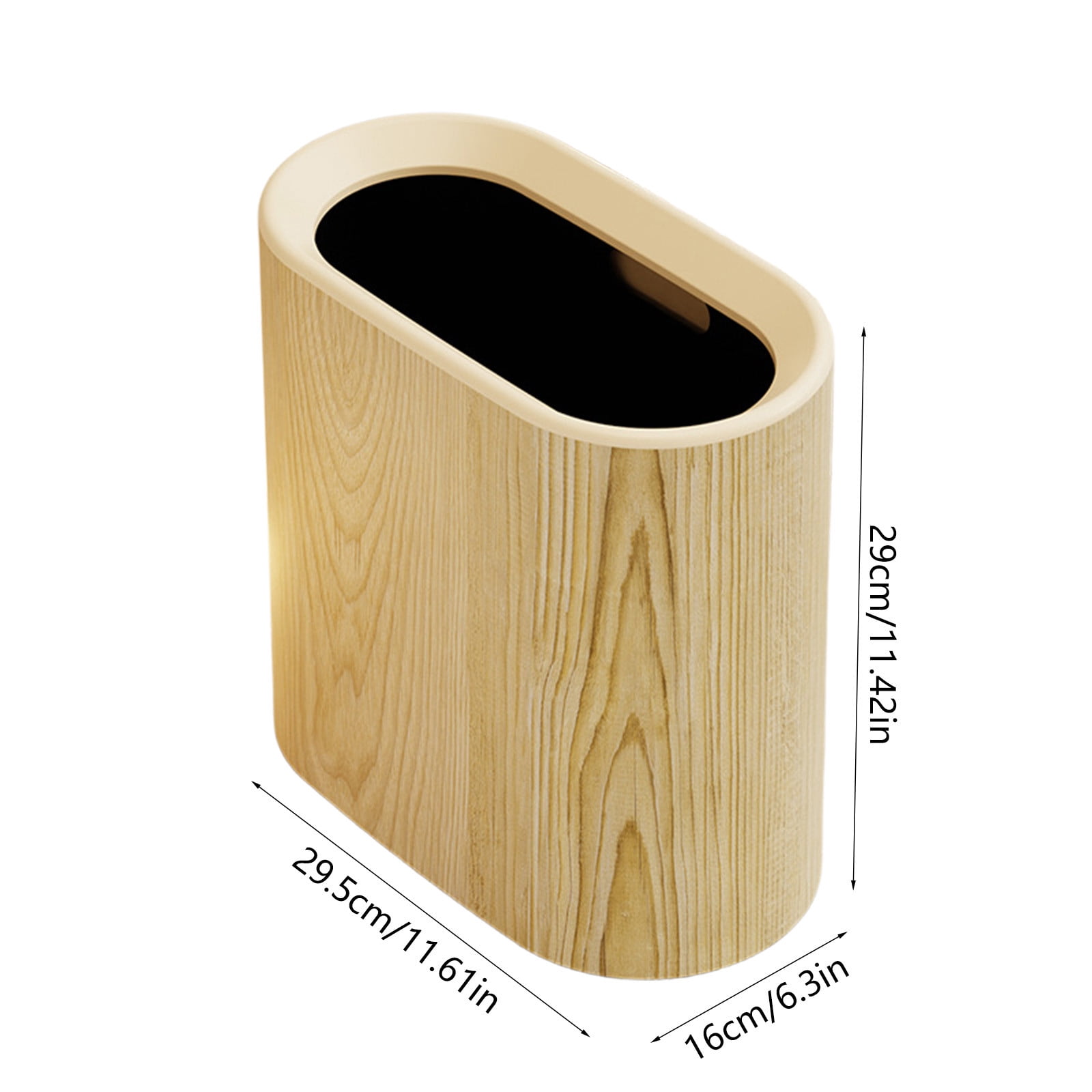 Plastic Wood Pattern Trash Can Small Garbage Bin without Lid for Bathroom Narrow Wastebasket Modern Wastebasket for Home Indoor Hotel, 6x11x11in