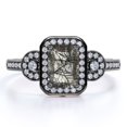 thumbnail image 1 of JeenMata Anillo de Compromiso de 1,75 Quilates con Cuarzo Rutilado Negro de Talla Esmeralda, Halo de Trilogía de Moissanita, Pavé de Canal, Baño de Oro Negro de 18 K sobre Plata, 1 of 6