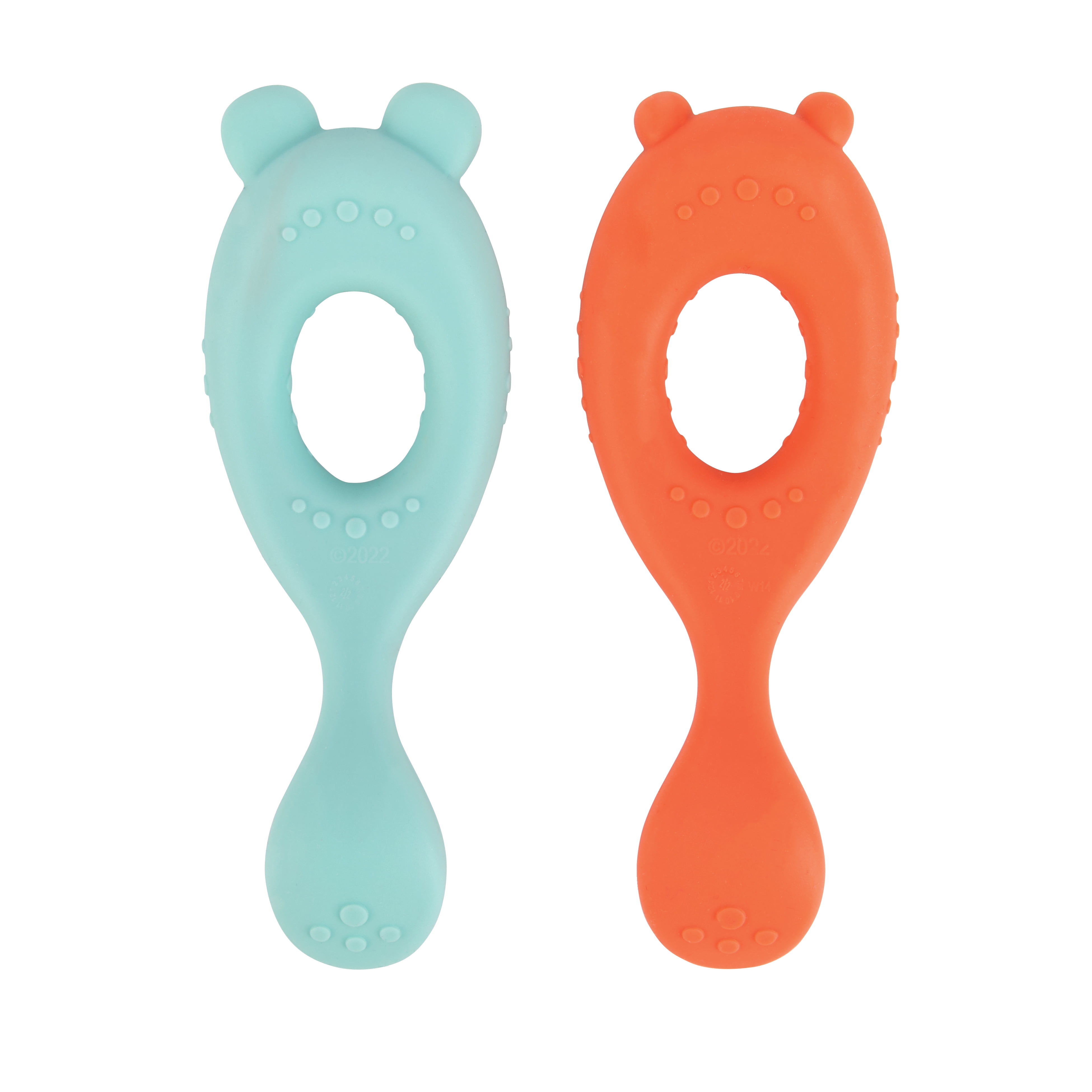 Nuby Animal Silicone Easy Grip Spoons for Babies, Mouse and Bear, 2 Count