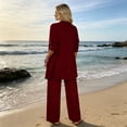 thumbnail image 3 of Textilo 3 Piece Lounge Sets for Women 3/4 Sleeve Cardigan Sleeveless Floral Top Wide Leg Pants Sweatsuit Sets Lounge Business Sets with Pockets,Wine 2XL, 3 of 5
