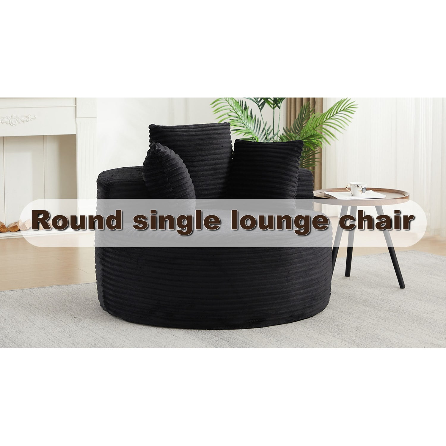 43-Inch Round Corduroy Single Sofa, Comfortable Lounge Chair, Comes With Three Pillows, Minimalist Design, Perfect For Bedrooms, Lounges, Game Rooms, And Living Rooms