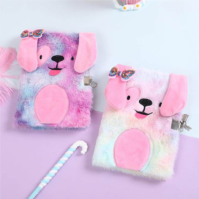Plush Animal Notebook with Lock 3D Cartoon Diary Book Cute Notebook