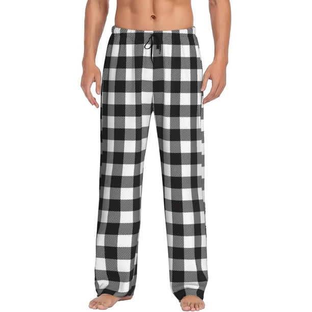 Balery Black White Plaid Pantalones de pijama para hombre, pijama ultraligero, pantalón de descanso-Medium
