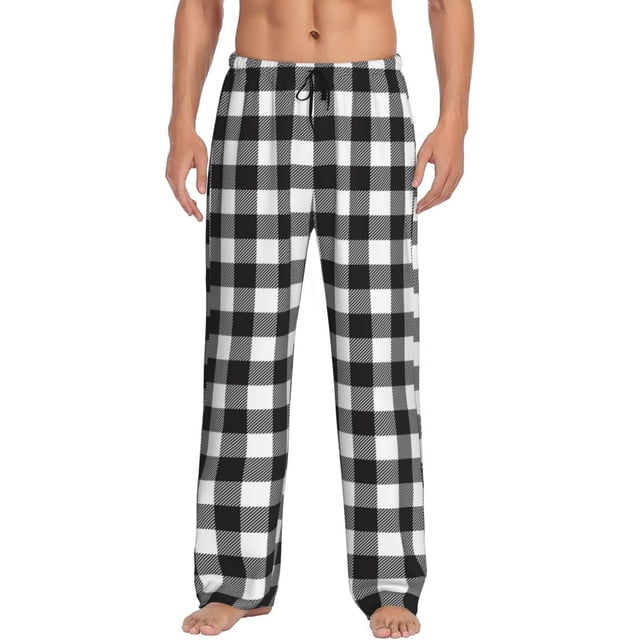 Balery Black White Plaid Pantalones de pijama para hombre, pijama ultraligero, pantalón de descanso-Small