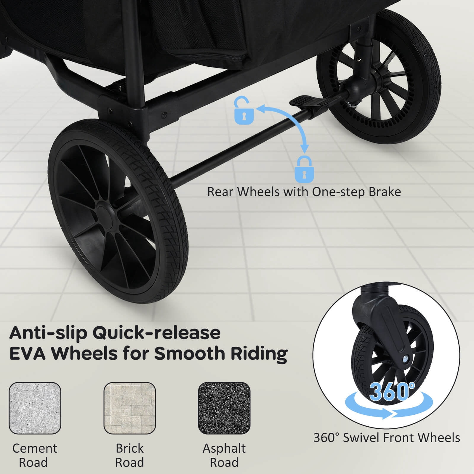 Costway Wagon Stroller, Foldable 4-Seater Push-Pull Toddler Stroller with Removable Canopy Black
