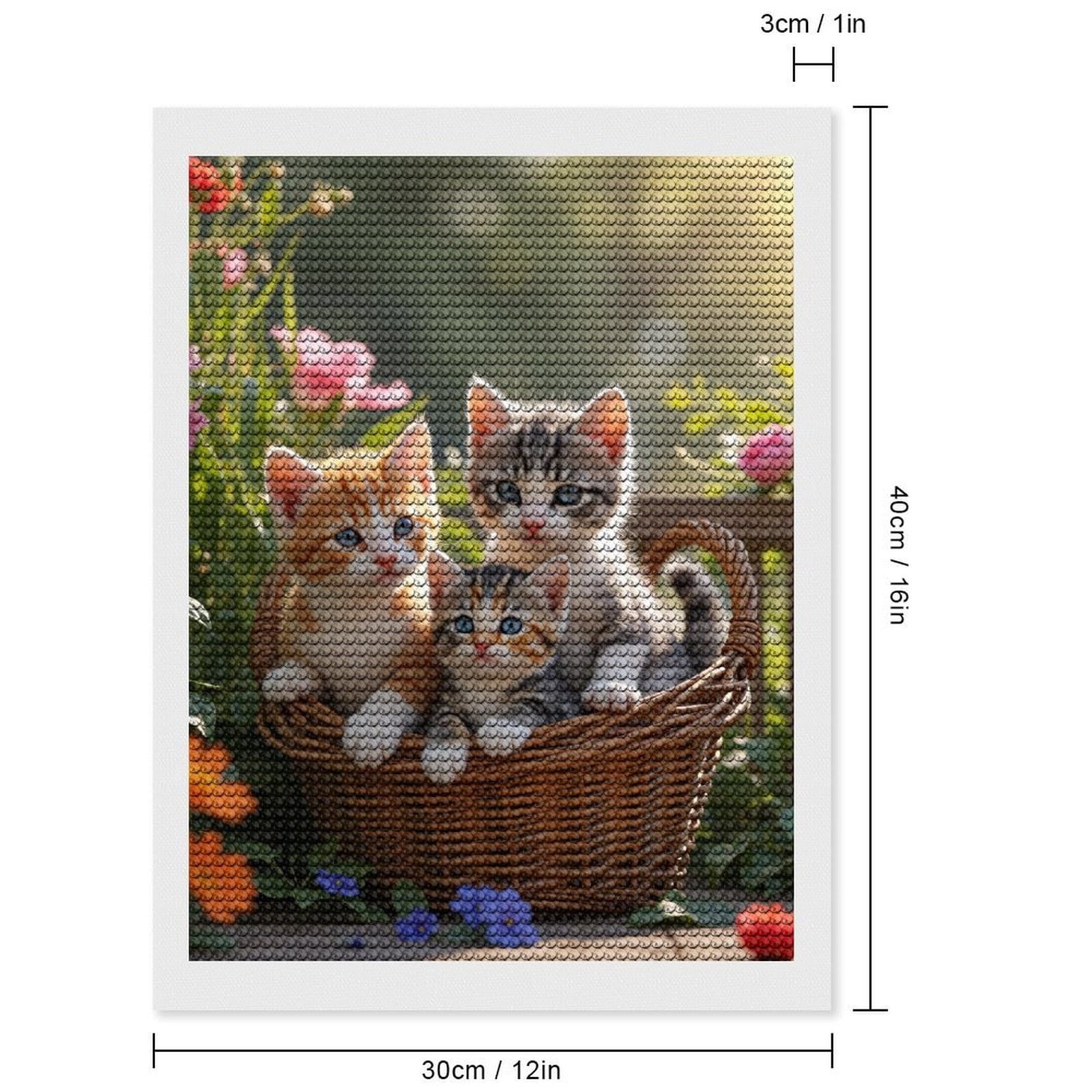 Diamond Art Kits for Adults, Kittens In Basket Among Flowers 5D Diamond Painting Kits for Adults Beginners, DIY Full Drill Diamond Painting, Gem Art and Crafts 12x16