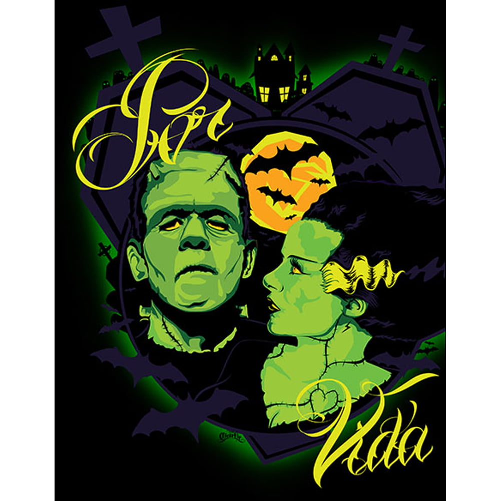 Por Vida Monsters Fine Art Print by Charlie Medina Frankenstein Bride  Monsters
