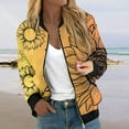 thumbnail image 2 of Women's Floral Print Bomber Jacket Stylish Sunflower Pattern Zip-Up Lightweight Casual Outerwear, 2 of 5