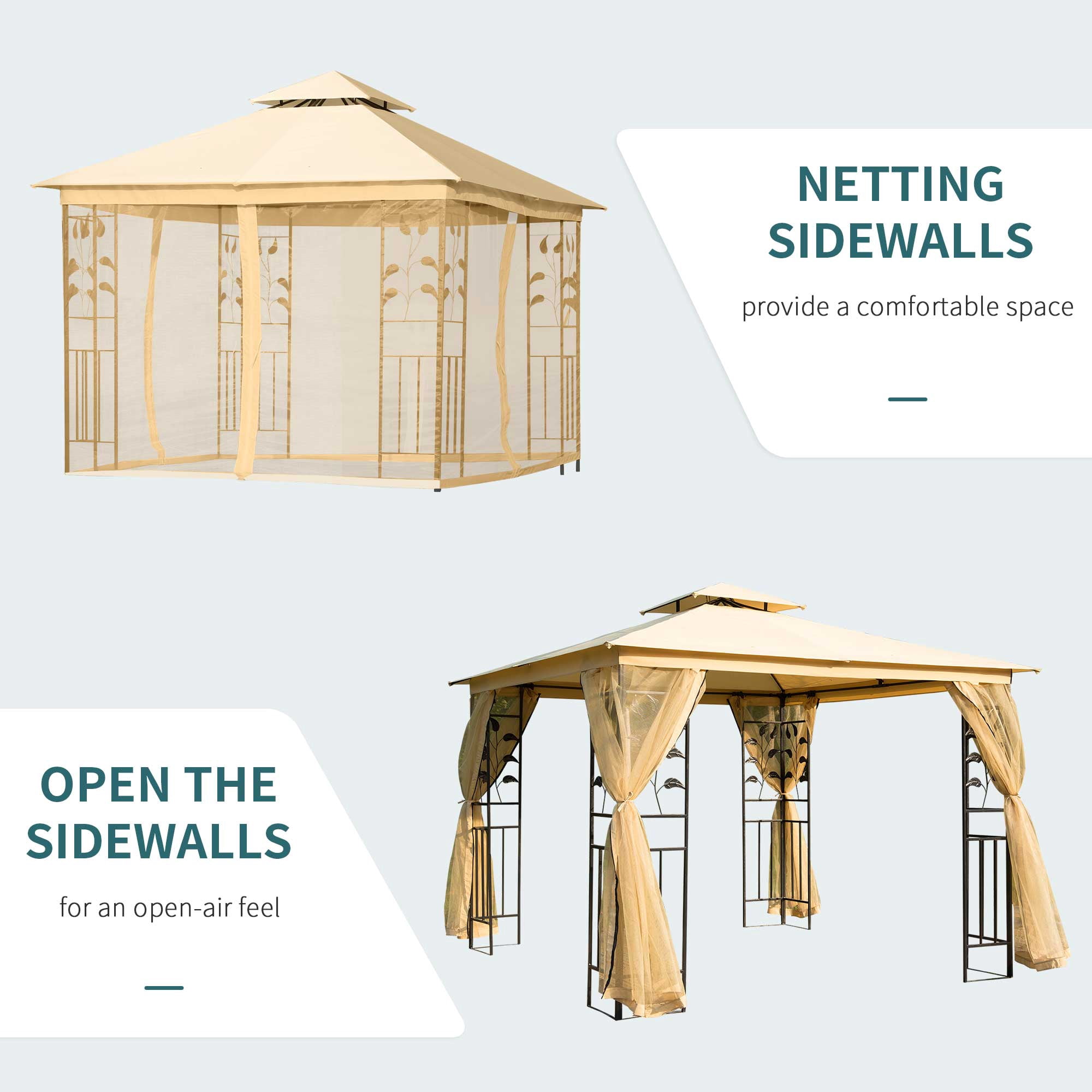 Outsunny 10' x 10' Double Canopy Patio Gazebo, Tree Motifs
