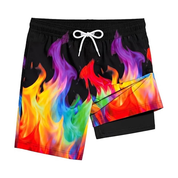 FYDUU Boys Swim Trunks Printed Casual Beach Shorts Summer Swim Shorts with Liner Comfort Fit Elastic Waistband Bathing Suit for Kids Trendy Trousers 9-10 Years