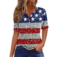 thumbnail image 2 of Odbmxy Plus Size Tshirts Women V-Neck Elbow-Length Independence Day Ladies Tops Vacation Summer Loose Striped Casual Button Tops, 2 of 5