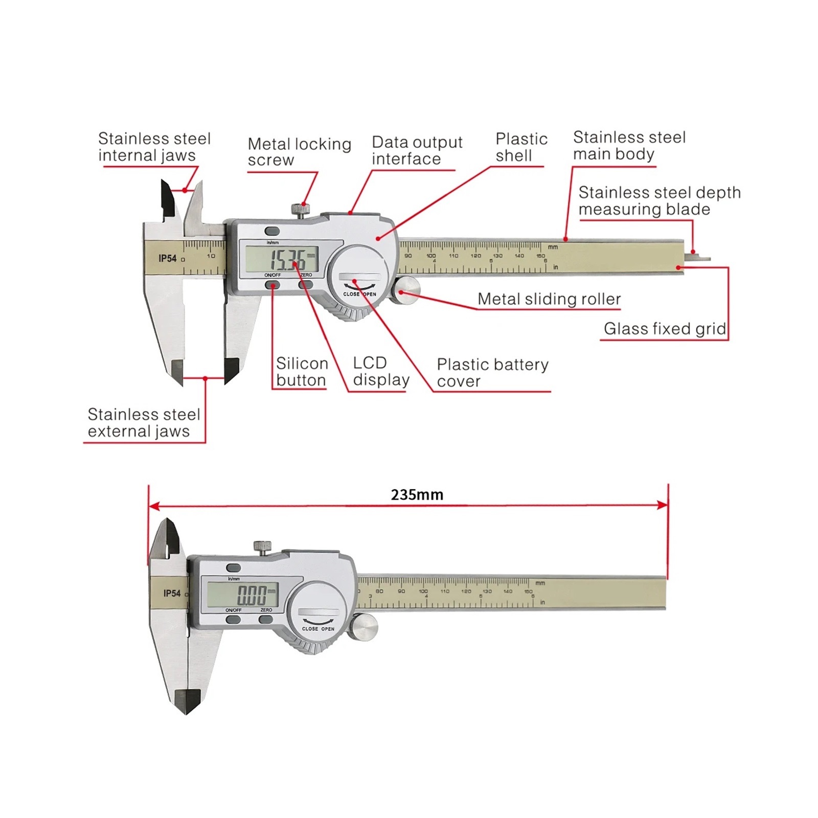 Digital Caliper,Calipers 0-150 mm Vernier Caliper Micrometer Gauge IP54 Digital Vernier Caliper Measuring Tool 0.01 Digital Caliper