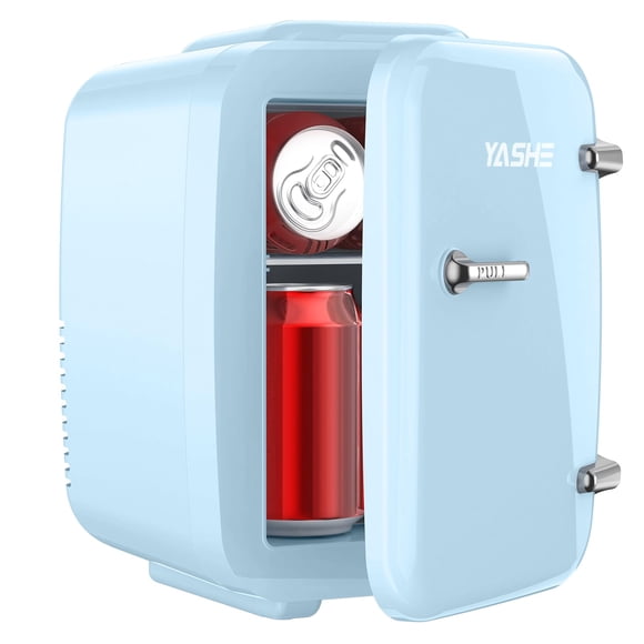 YASHE Mini Fridge, 4 Liter/6 Cans Small Fridge for Skincare, Cosmetic, Drink 110V AC/ 12V DC Cooler and Warmer, Makeup Fridge, Mi