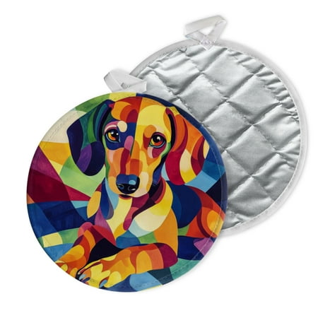 

2 PCS Pot Holders for Kitchen Potholders Sets with Hook for Oven Cooking Baking Adorable Multicolor Puppy Dachshund Dog