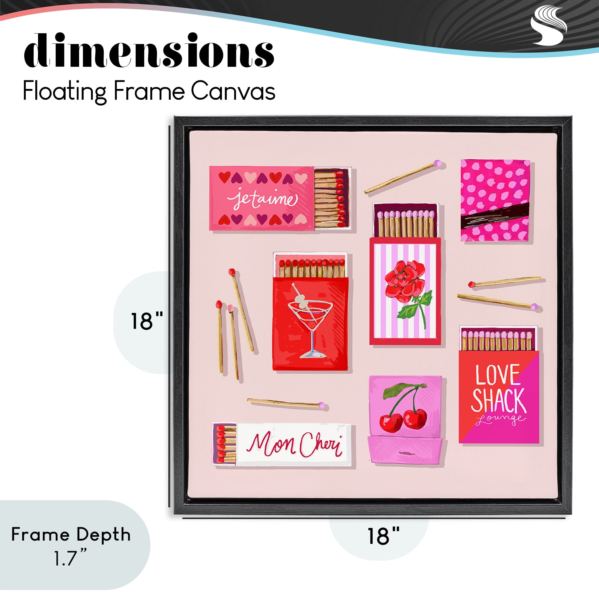 Stupell Industries Je T'aime Romantic Matchbox Set Black Framed Floater Canvas Wall Art, design by Rachael Reese