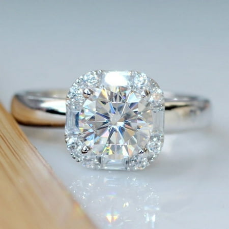 925 Sterling Silver Grown Moissanite Diamond Engagement Wedding Ring