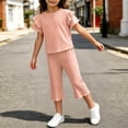 thumbnail image 4 of XYAIYT Outfit Sets for Girls 2-11 T Ruffle Short Sleeve Tops and Straight Leg Capri Pants Casual 2 Piece Sets, 4 of 6
