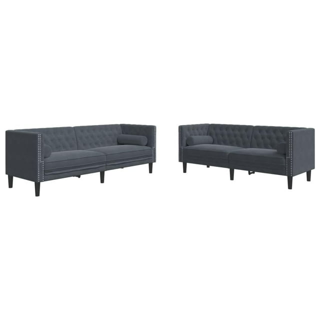 Juego de sofás VidaXL Chesterfield, 2 unidades, con cojines de terciopelo gris oscuro