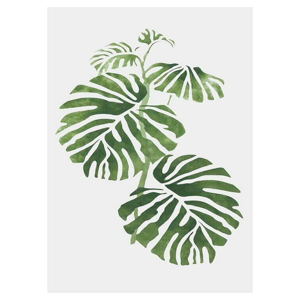 Sin marco, plantas verdes simples, hojas, pintura al óleo decorativa, imagen, dibujo, póster, decoración de la pared de la habitación Kearding JJ16766-09