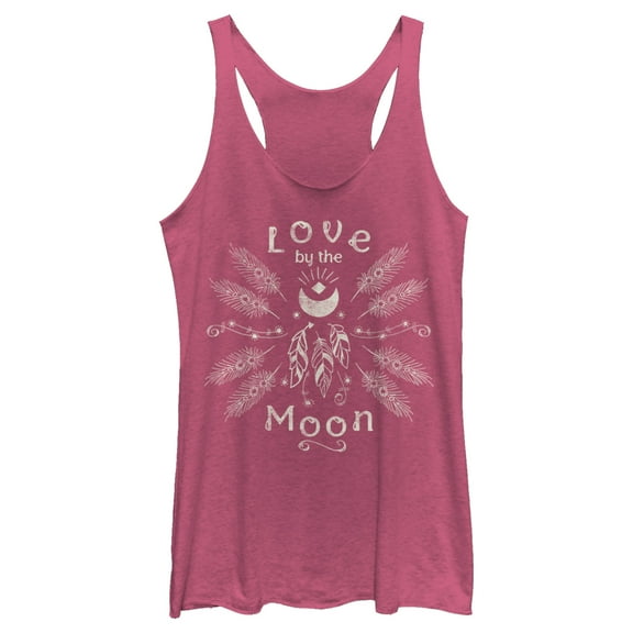 Women's Lost Gods Distressed Love by the Moon  Racerback Tank Top Pink Heather Medium