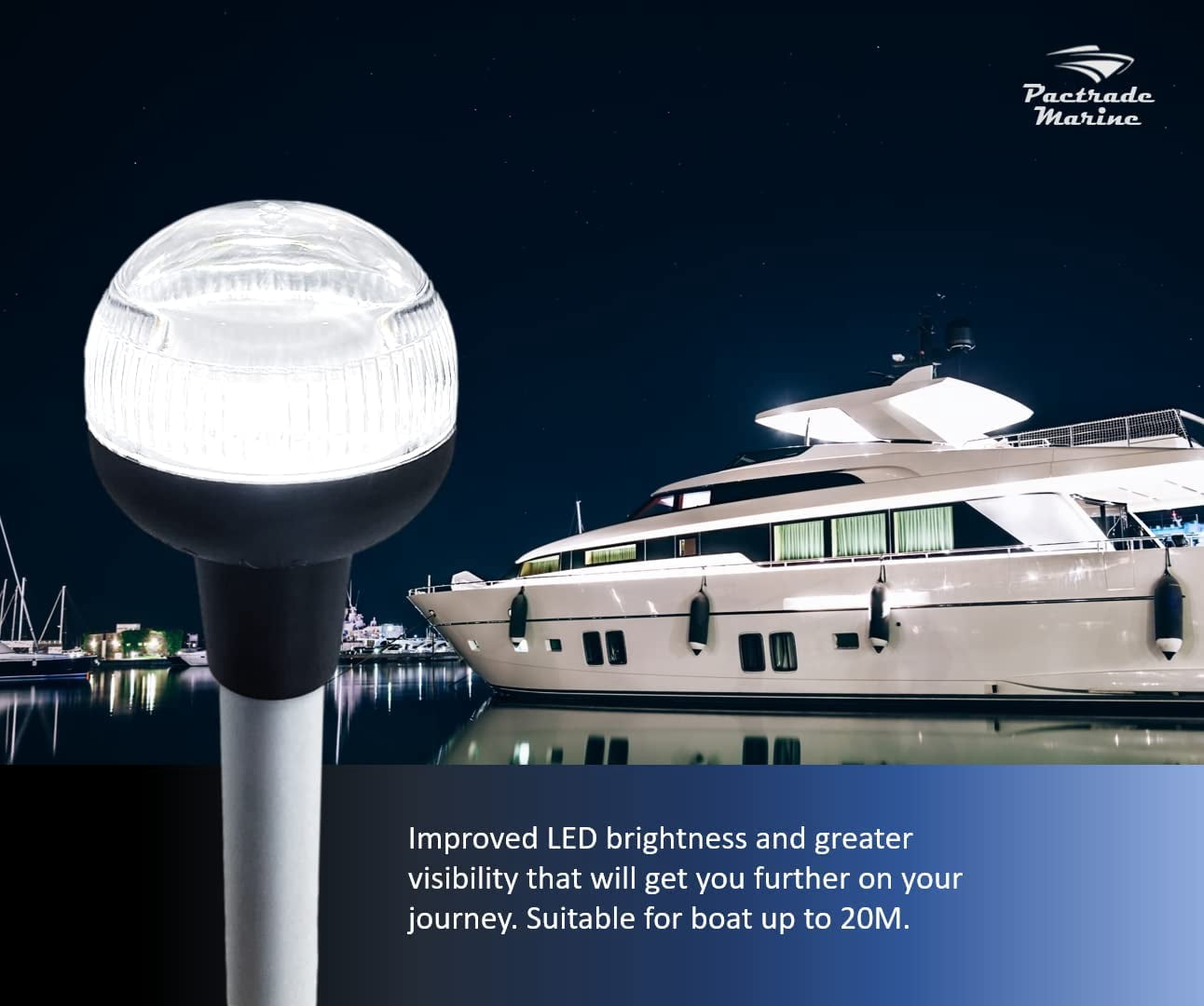 Pactrade Marine Aluminium LED RV Adjustable All Round 360 Degree with Stern Pole Navigation Anchor Light Pontoon Fishing Boat Kayak (12" Vertical)
