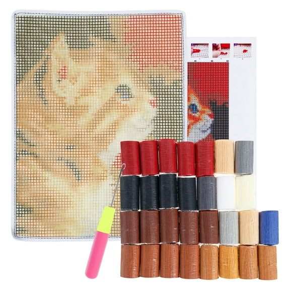 LINFANG Animal Cat Style Latch Hook Rug Kit Pre Printed Bright Color Latch Carpet Making Kit for Adults Kids Beginners