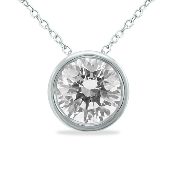 SZUL Women's 1/2 Carat Round Solitaire Diamond Bezel Set Pendant in 14K White Gold