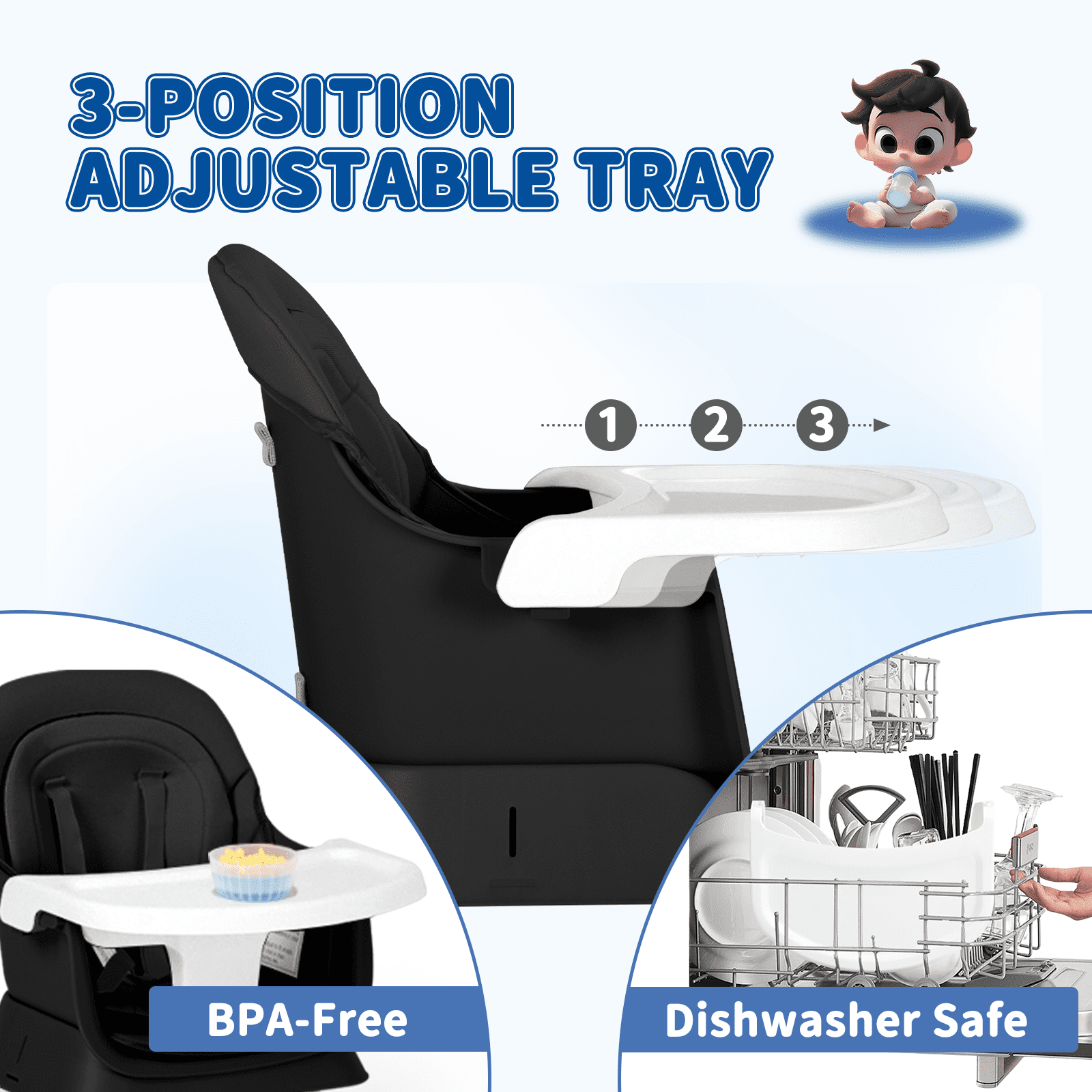 LINLUX 8 in 1 Convertible High Chair for Babies, Feeding Booster Seat for Toddlers, Black