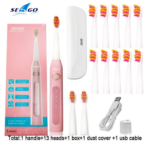 Seago Sonic cepillo de dientes eléctrico SG-507 para adultos cepillo con temporizador 5 modos Micro USB recargable cepillo de dientes conjunto de cabezales de repuesto Tan Jianjun unisex