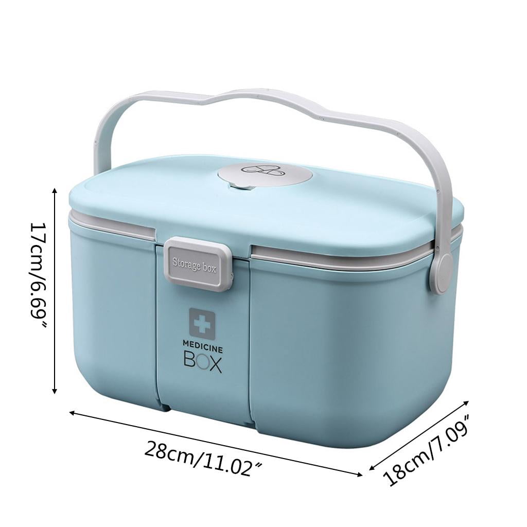 Household Large Capacity Medicine Storage Box with Small for Pill Organizer Handle Double Layer Removable Tray First Aid