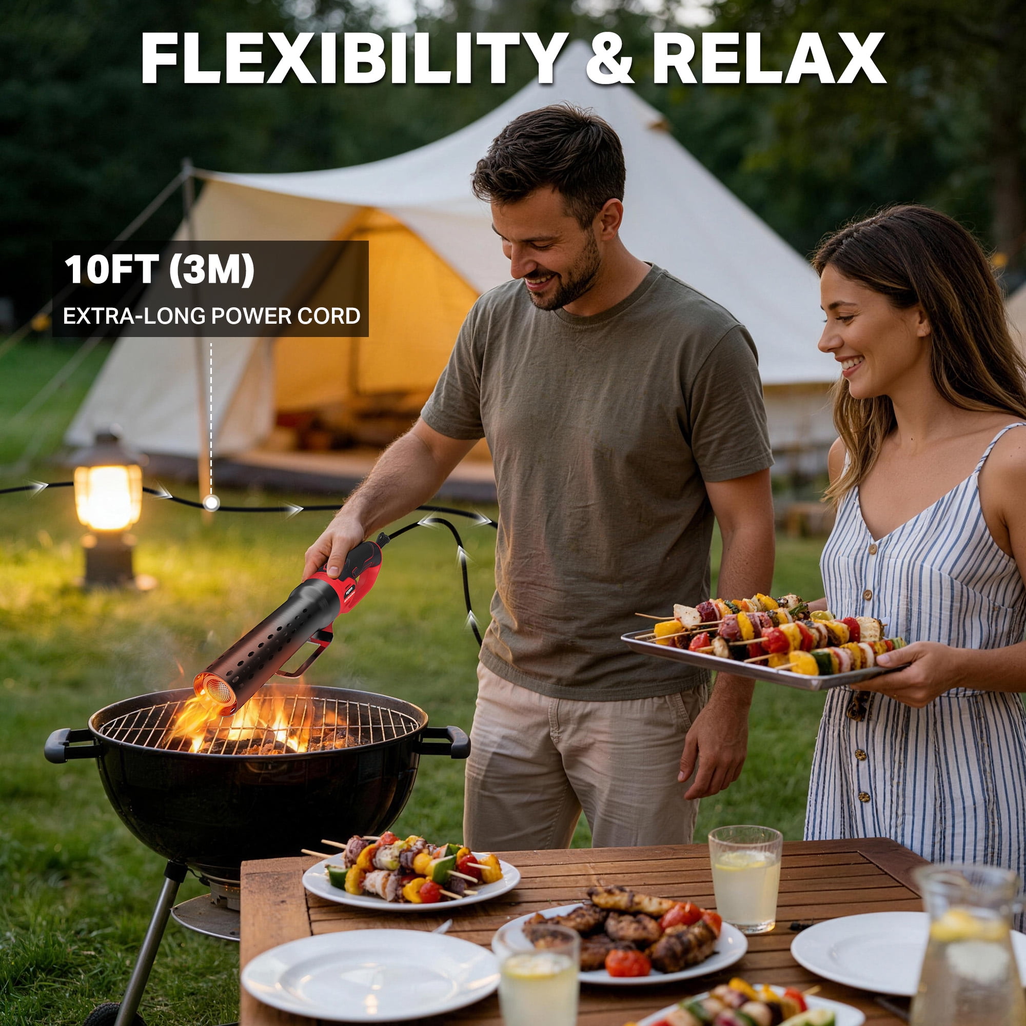 WPM Electric Charcoal Starter Fire Lighter with Air Blower, 60S Rises to 1292℉ Chemical Free Heated | 9.19ft Cable for BBQ Smoker, Grill Starter, Wood Burning Fireplaces & Fire Pits