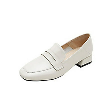 

Wazshop Women Loafers Slip On Leather Shoes Square Toe Flats Fashion Low Top Loafer Ladies Pumps Heeled Lightweight Apricot 6