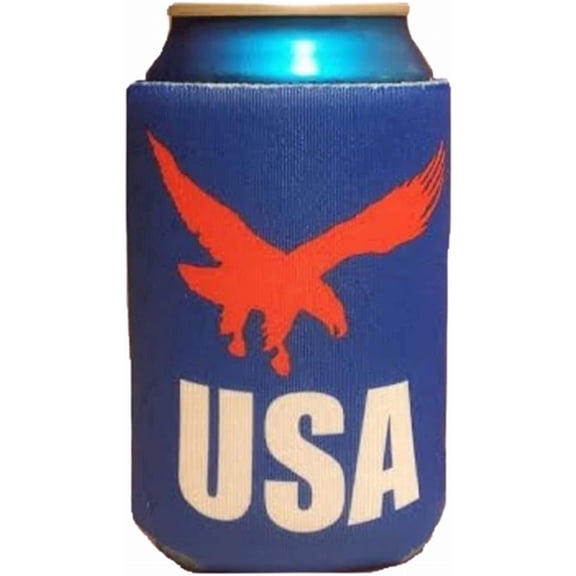 Patriotic USA Can Cooler - Soaring Eagle - 4th of July Red White and Blue - Collapsible Foam Coolie - Drink Accessory