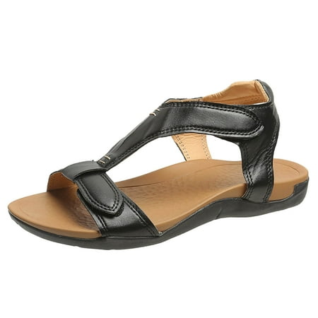 CHOII 50% Clearance Sandals One Button Light Flat Shoes Casual Rubber Sole Sandals Women s Sandals Velcro Slippers Easy and Convenient Unique Upper Design Ankle Strap Sandals Comfort Sandals Black/5.5