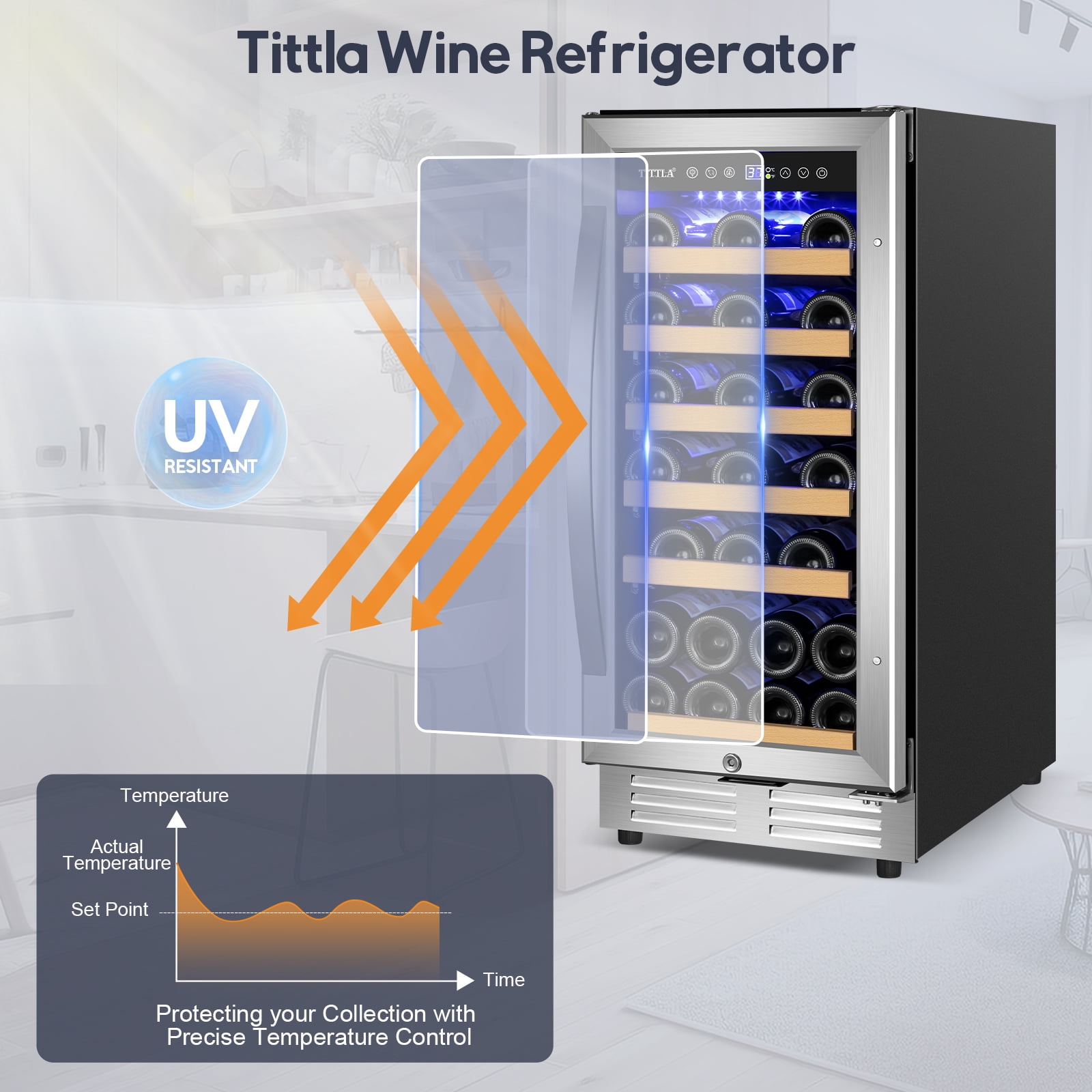 Tittla 15 inch Wine Refrigerators Cooler,30 Bottle Freestanding & Built-in for Home Bar, Apartment