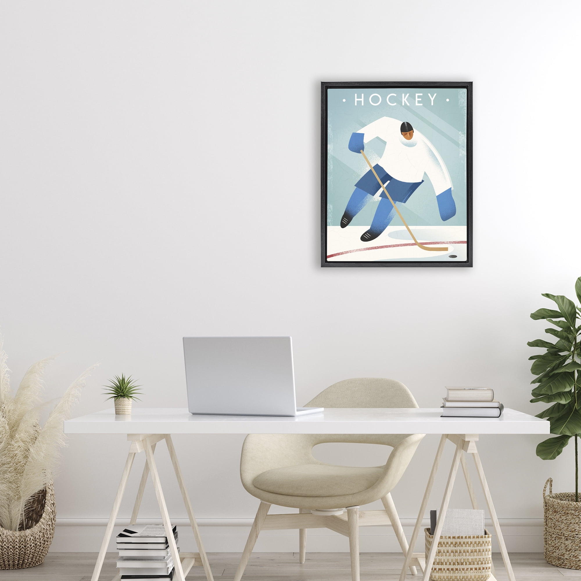 Stupell Industries Vintage Hockey Player Black Framed Floater Canvas Wall Art, design by Martin Wickstrom