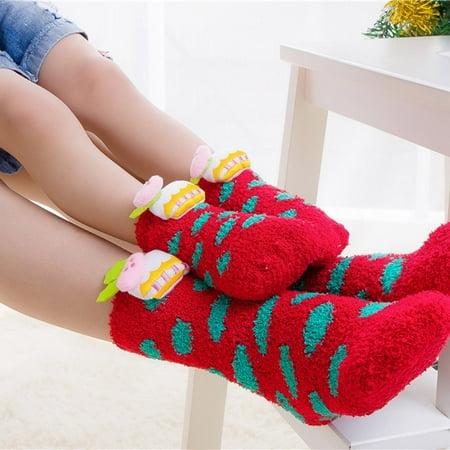 

Socks Doll Sleep Socks Thickened Parent-Child Velvet Socks And Christmas Fleece Three- Coral Women S Tights Girls