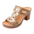 thumbnail image 5 of Rokment Womens Platform Chunky High Heels Dressy Slip on Sandals 2026 Summer Comfortable Trendy Casual Geometric Hollow out Heeled Slides Gold Size 6, 5 of 6