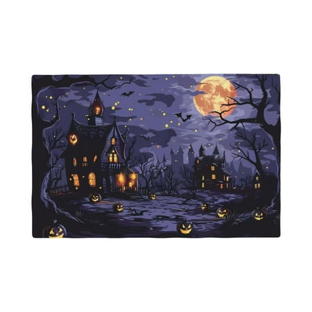 

Table Placemats Set of 6 - Mystery House Halloween Night 12x18 In Faux Linen Double Heat Resistant Place Mats Cloth Indoor/Outdoor Placemats Washable Table Mats for Dining Kitchen Party
