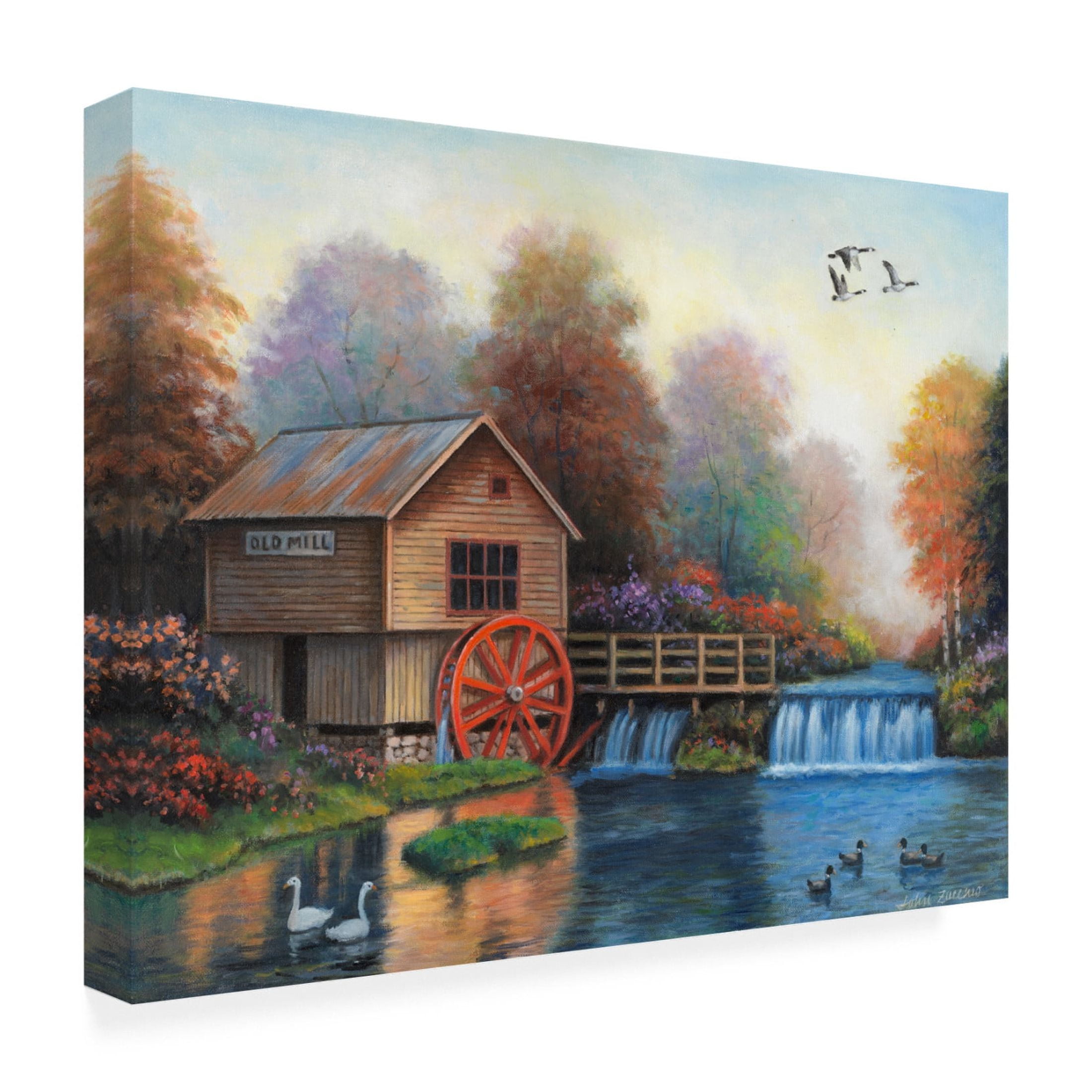 Canvas Wall Art - John Zaccheo 'Autumn at the Old Mill' Wall Art for Living Room, Bedroom, or Office Décor by Trademark Fine Art - 47 x 35 Inches