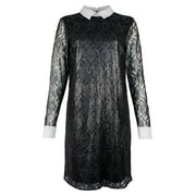 Women's Floral Metallic Lace Shift Shirt Dress Blk 4