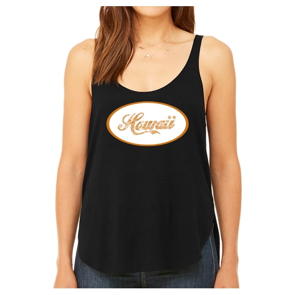 LA Pop Art Women's Premium Word Art Flowy Tank Top - HAWAIIAN ISLAND NAMES & IMAGERY