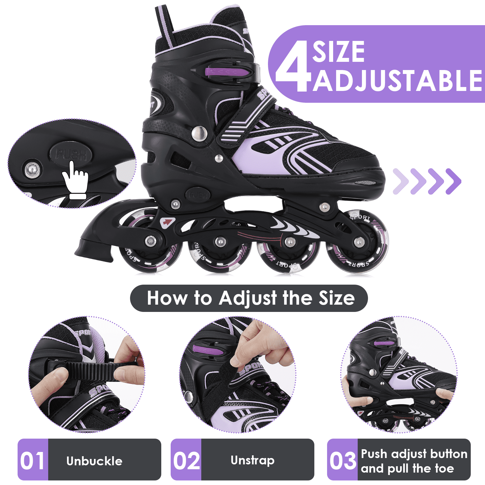 Adjustable Roller Skates with Light-Up Wheels for Girls Boys Toddler Gift, Outdoor Inline Skates for Beginner M