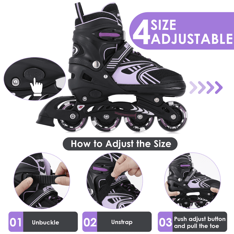 Adjustable Roller Skates with Light-Up Wheels for Girls Boys 
