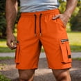 thumbnail image 6 of Mens Hiking Cargo Shorts 7" Quick Dry Lightweight Waterproof Stretch Drawstring Beach Shorts with Zipper Pockets for Hiking Golf Casual Loose Fit Big and Tall Size XS-3XL Orange, 6 of 8