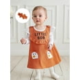 thumbnail image 5 of Loicainy Infant Baby Girl Halloween Clothes Set 3 6 12 18 Months Solid Long Sleeve Romper Ghost Embroidery Overall Dress Headband 3 Pcs Outfits, 5 of 9
