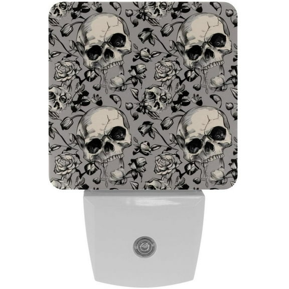 PhooArto Skull Rose Flower Pattern Plug in LED Night Light Auto Sensor Dusk to Dawn Decorative Night for Bedroom, Bathroom, Kitchen, Hallway, Stairs, Baby's Room, Energy Saving