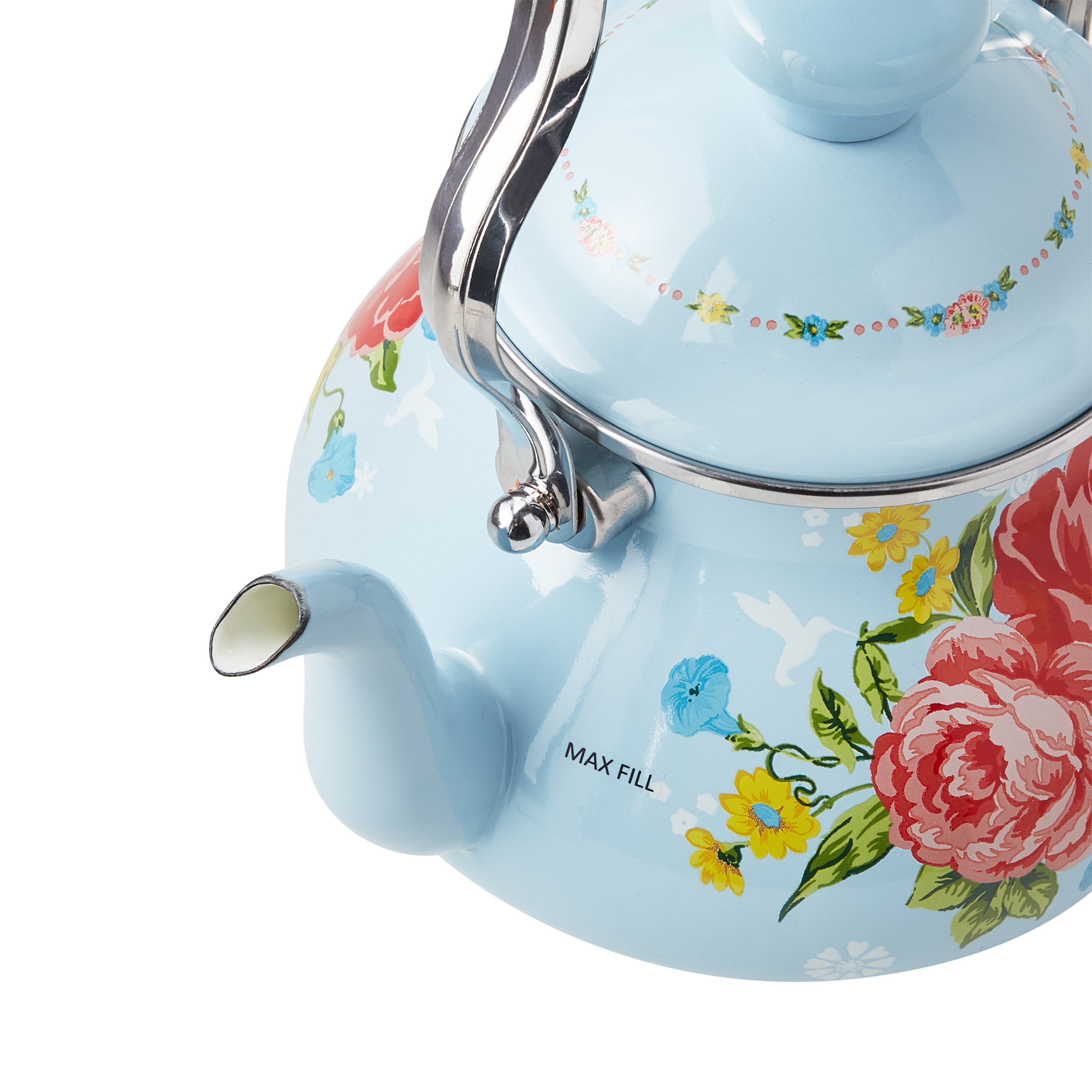 The Pioneer Woman Cheerful Rose Enamel on Steel 1.9 Quart Tea