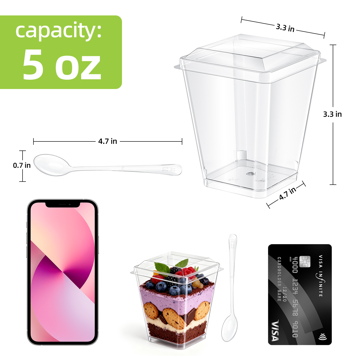 Tinana 5 Oz Plastic Dessert Cups with Lids and Spoons, 50 Pack photo 5